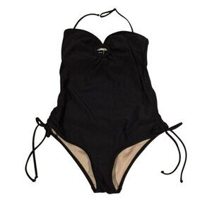 Vintage Y2K Alloy Swim M Swimsuit One Piece Black Open Back Halter